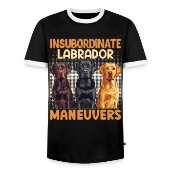Labrador Dog INSUBORDINATE LABRADOR MANEUVERS - Men's Ringer Shirt - black/white - Front - AI Model Female 172 light (172cm) & AI Model Male 178 light (178cm)