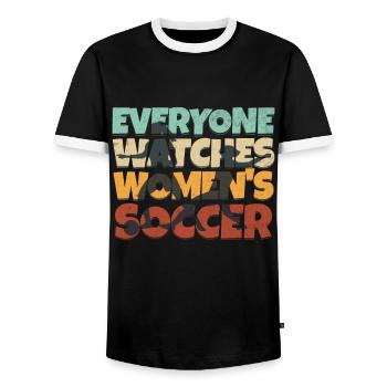 Everyone watches women's football - Men's Ringer Shirt - black/white - Front - AI Model Female 172 light (172cm) & AI Model Male 178 light (178cm)