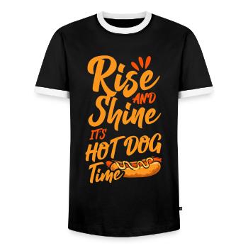 Hot Dog Adult Rise And Shine It's - Men's Ringer Shirt - black/white - Front - AI Model Female 172 light (172cm) & AI Model Male 178 light (178cm)