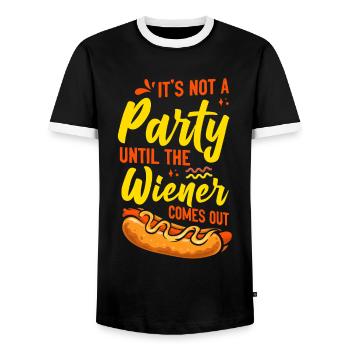 Hot Dog Adult Humor Pun Naughty - Men's Ringer Shirt - black/white - Front - AI Model Female 172 light (172cm) & AI Model Male 178 light (178cm)