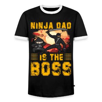 Ninja Dad is the chief - Men's Ringer Shirt - black/white - Front - AI Model Female 172 light (172cm) & AI Model Male 178 light (178cm)