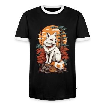 Masque Kitsune Japonais Anime Kawaii Renard Fantôme - T-shirt contrasté Homme - noir/blanc - Devant - AI Model Female 172 light (172cm) & AI Model Male 178 light (178cm)