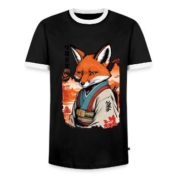 Yokai renard kawaii vintage de style ukiyo-e - T-shirt contrasté Homme - noir/blanc - Devant - AI Model Female 172 light (172cm) & AI Model Male 178 light (178cm)
