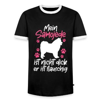 Samojede ist nicht dick Samojedenspitz Samojede - Männer Kontrast-T-Shirt - Schwarz/Weiß - Vorne - AI Model Female 172 light (172cm) & AI Model Male 178 light (178cm)