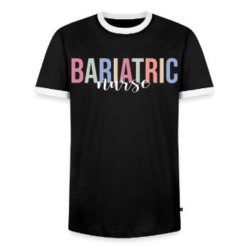 Nurse RN - Men's Ringer Shirt - black/white - Front - AI Model Female 172 light (172cm) & AI Model Male 178 light (178cm)