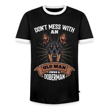 Doberman NE PLAISANTEZ PAS AVEC UN VIEIL HOMME Lustiges - T-shirt contrasté Homme - noir/blanc - Devant - AI Model Female 172 light (172cm) & AI Model Male 178 light (178cm)