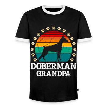 DOBERMAN GRANDPA Propriétaire de chien Dobie Doberman - T-shirt contrasté Homme - noir/blanc - Devant - AI Model Female 172 light (172cm) & AI Model Male 178 light (178cm)