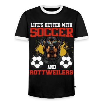 Propriétaire de Rottie VIVRE C’EST MIEUX AVEC LE FOOTBALL ET - T-shirt contrasté Homme - noir/blanc - Devant - AI Model Female 172 light (172cm) & AI Model Male 178 light (178cm)