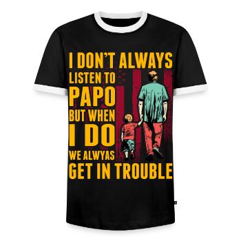 Ich höre nicht immer auf Papo, aber wenn ich es tue, - Männer Kontrast-T-Shirt - Schwarz/Weiß - Vorne - AI Model Female 172 light (172cm) & AI Model Male 178 light (178cm)