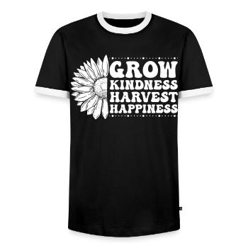 Grow Friendliness Harvest Happiness - Men's Ringer Shirt - black/white - Front - AI Model Female 172 light (172cm) & AI Model Male 178 light (178cm)