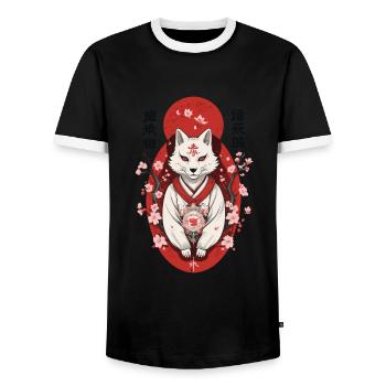 Masque Kitsune Japonais Anime Kawaii Renard Fantôme - T-shirt contrasté Homme - noir/blanc - Devant - AI Model Female 172 light (172cm) & AI Model Male 178 light (178cm)