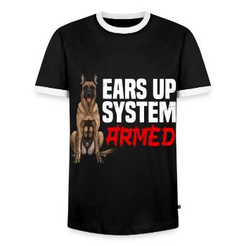 Belgischer Schäferhund EARS UP SYSTEM ARMED - Männer Kontrast-T-Shirt - Schwarz/Weiß - Vorne - AI Model Female 172 light (172cm) & AI Model Male 178 light (178cm)