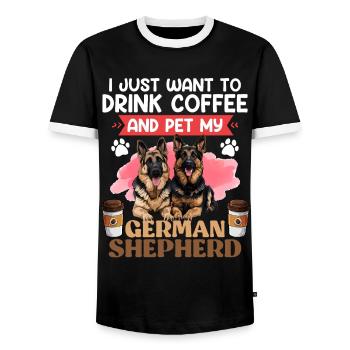 GERMAN SHEPHERD JUST WANT TO DRINK COFFEE AND PET - Men's Ringer Shirt - black/white - Front - AI Model Female 172 light (172cm) & AI Model Male 178 light (178cm)