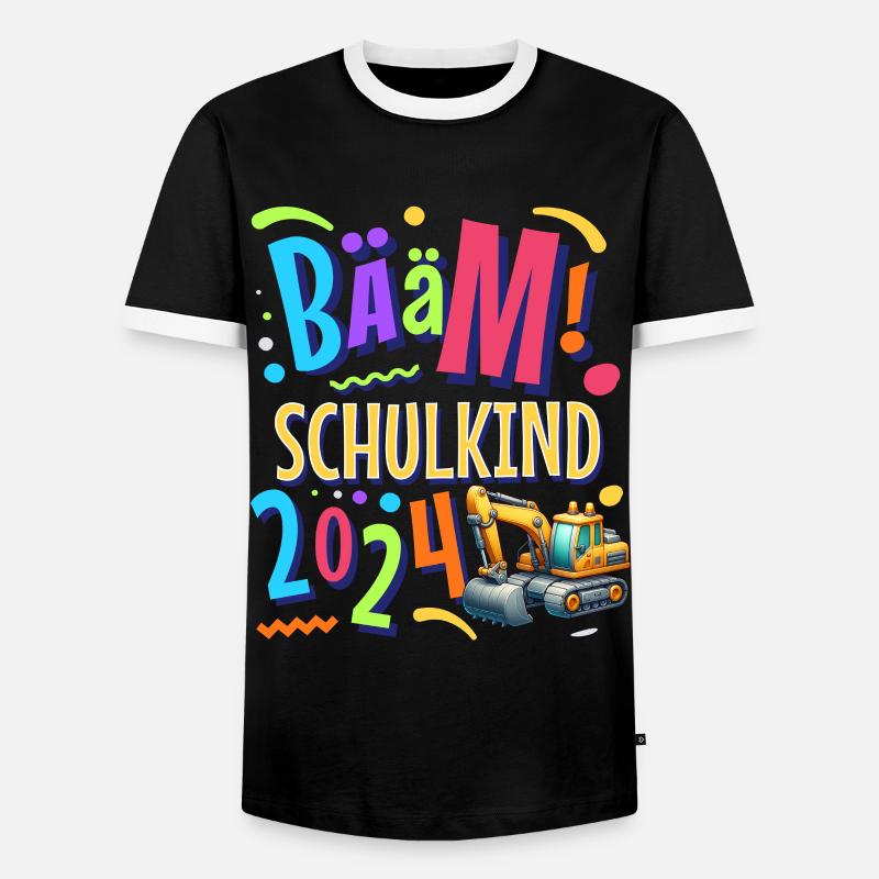 Bääm Schulkind 2024 Bagger - Männer Kontrast-T-Shirt - Schwarz/Weiß