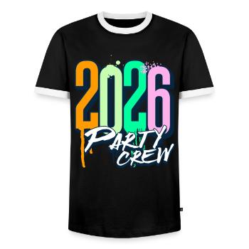Équipe de fête 2026 - T-shirt contrasté Homme - noir/blanc - Devant - AI Model Female 172 light (172cm) & AI Model Male 178 light (178cm)