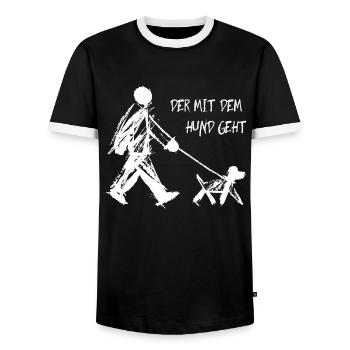 The One Who Walks With The Dog Funny Dog Sayings - Men's Ringer Shirt - black/white - Front - AI Model Female 172 light (172cm) & AI Model Male 178 light (178cm)