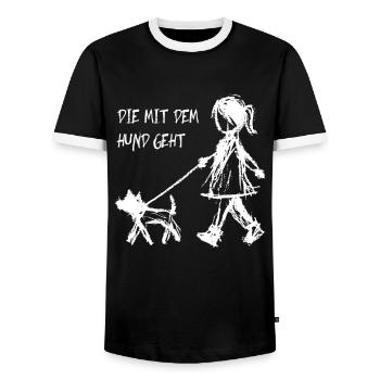 Die Mit Dem Hund Geht Lustige Hunde Sprüche - Männer Kontrast-T-Shirt - Schwarz/Weiß - Vorne - AI Model Female 172 light (172cm) & AI Model Male 178 light (178cm)
