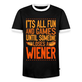 Hot Dog Adult Humor Pun Naughty - Männer Kontrast-T-Shirt - Schwarz/Weiß - Vorne - AI Model Female 172 light (172cm) & AI Model Male 178 light (178cm)