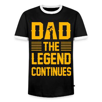 Dad the Legend continues - Men's Ringer Shirt - black/white - Front - AI Model Female 172 light (172cm) & AI Model Male 178 light (178cm)