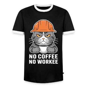 No Coffee No Work Cat Design - Men's Ringer Shirt - black/white - Front - AI Model Female 172 light (172cm) & AI Model Male 178 light (178cm)