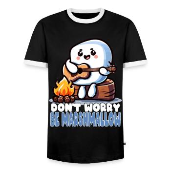 Carefree as a marshmallow with guitar - Men's Ringer Shirt - black/white - Front - AI Model Female 172 light (172cm) & AI Model Male 178 light (178cm)