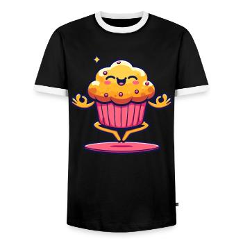 Cute Cupcake with Smiley Face - Men's Ringer Shirt - black/white - Front - AI Model Female 172 light (172cm) & AI Model Male 178 light (178cm)