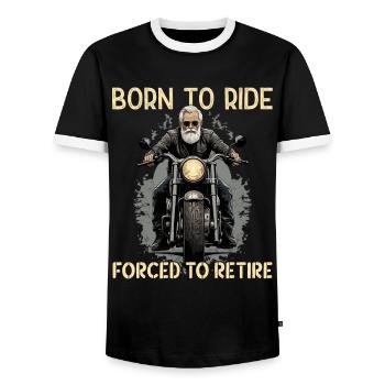 Funny Pensioner Saying Vintage Motorcycle Design - Men's Ringer Shirt - black/white - Front - AI Model Female 172 light (172cm) & AI Model Male 178 light (178cm)