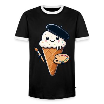 Picturesque Summer Delight Ice Cream - Men's Ringer Shirt - black/white - Front - AI Model Female 172 light (172cm) & AI Model Male 178 light (178cm)