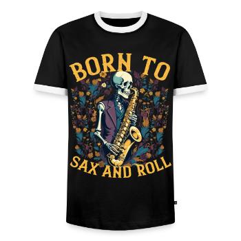 Saxophonist Rocker Lustiges Jazz Musik Design - Männer Kontrast-T-Shirt - Schwarz/Weiß - Vorne - AI Model Female 172 light (172cm) & AI Model Male 178 light (178cm)