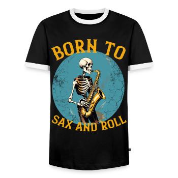 Lustiger Saxophonisten Spruch Jazz Musik - Männer Kontrast-T-Shirt - Schwarz/Weiß - Vorne - AI Model Female 172 light (172cm) & AI Model Male 178 light (178cm)