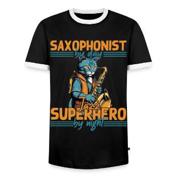 Dicton de saxophone amusant pour les fans de musique jazz - T-shirt contrasté Homme - noir/blanc - Devant - AI Model Female 172 light (172cm) & AI Model Male 178 light (178cm)