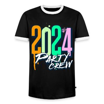 Party Crew 2024 - Men's Ringer Shirt - black/white - Front - AI Model Female 172 light (172cm) & AI Model Male 178 light (178cm)