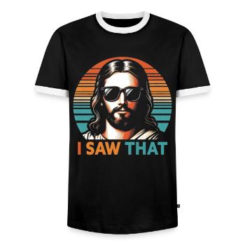 J’ai vu Jésus Mème Drôle Chrétien - T-shirt contrasté Homme - noir/blanc - Devant - AI Model Female 172 light (172cm) & AI Model Male 178 light (178cm)