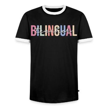 Zweisprachig - Männer Kontrast-T-Shirt - Schwarz/Weiß - Vorne - AI Model Female 172 light (172cm) & AI Model Male 178 light (178cm)