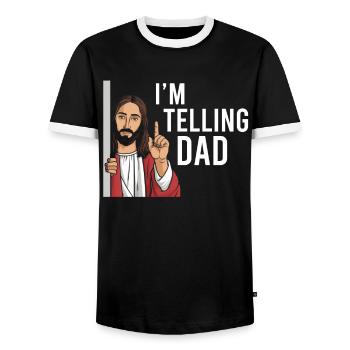 I Saw Jesus Meme Funny Christian - Men's Ringer Shirt - black/white - Front - AI Model Female 172 light (172cm) & AI Model Male 178 light (178cm)