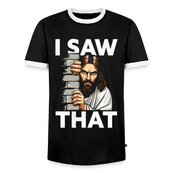 J’ai vu Jésus Mème Drôle Chrétien - T-shirt contrasté Homme - noir/blanc - Devant - AI Model Female 172 light (172cm) & AI Model Male 178 light (178cm)