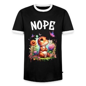 Dinosaur Saying Nope for Boys and Girls - Men's Ringer Shirt - black/white - Front - AI Model Female 172 light (172cm) & AI Model Male 178 light (178cm)