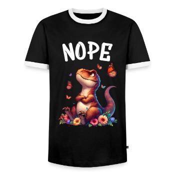 Dinosaur Saying Nope for Boys and Girls - Men's Ringer Shirt - black/white - Front - AI Model Female 172 light (172cm) & AI Model Male 178 light (178cm)