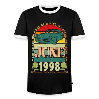 Geburtstagsgeschenk im Juni 1998. Juni 1998 Juni 1998 - Männer Kontrast-T-Shirt - Schwarz/Weiß - Vorne - AI Model Female 172 light (172cm) & AI Model Male 178 light (178cm)