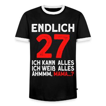 Finally 27 I can do everything, I know everything - Men's Ringer Shirt - black/white - Front - AI Model Female 172 light (172cm) & AI Model Male 178 light (178cm)