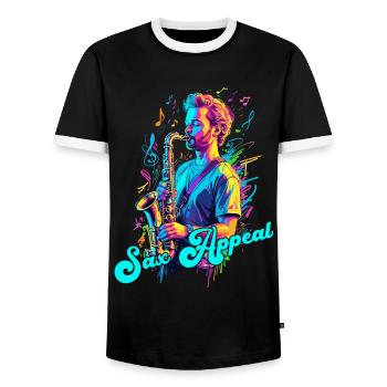 Saxophone Drôle Design Jazz Amateur de musique - T-shirt contrasté Homme - noir/blanc - Devant - AI Model Female 172 light (172cm) & AI Model Male 178 light (178cm)