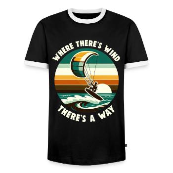 Kitesurfing Ride with the wind Kitesurfer - Men's Ringer Shirt - black/white - Front - AI Model Female 172 light (172cm) & AI Model Male 178 light (178cm)