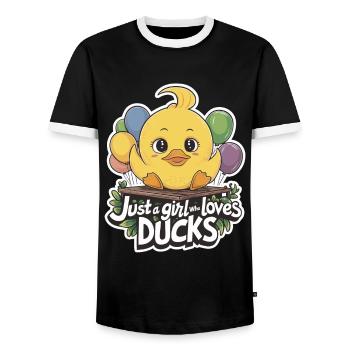 Juste une fille qui aime le design mignon des canards - T-shirt contrasté Homme - noir/blanc - Devant - AI Model Female 172 light (172cm) & AI Model Male 178 light (178cm)