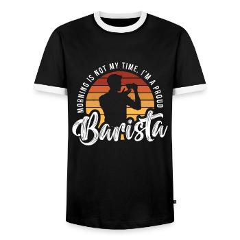 Barista Morning n’est pas mon heure, je suis un amateur de café - T-shirt contrasté Homme - noir/blanc - Devant - AI Model Female 172 light (172cm) & AI Model Male 178 light (178cm)