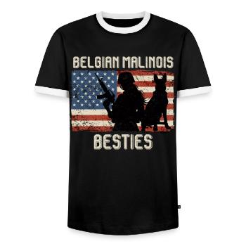 Malinois USA BELGIAN MALINOIS BESTIES America - T-shirt contrasté Homme - noir/blanc - Devant - AI Model Female 172 light (172cm) & AI Model Male 178 light (178cm)