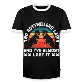 Rottie owner TWO ROTTWEILERS LATER I LOST IT - Men's Ringer Shirt - black/white - Front - AI Model Female 172 light (172cm) & AI Model Male 178 light (178cm)