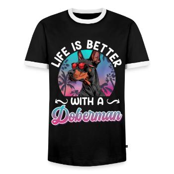 Propriétaire de doberman LA VIE EST MEILLEURE AVEC UN DOBERMAN - T-shirt contrasté Homme - noir/blanc - Devant - AI Model Female 172 light (172cm) & AI Model Male 178 light (178cm)