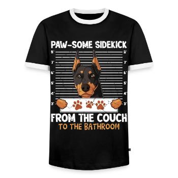 Doberman Lustig HARCELEUR DU CANAPÉ - T-shirt contrasté Homme - noir/blanc - Devant - AI Model Female 172 light (172cm) & AI Model Male 178 light (178cm)