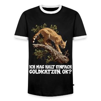 Golden Cats Golden Cat - Men's Ringer Shirt - black/white - Front - AI Model Female 172 light (172cm) & AI Model Male 178 light (178cm)
