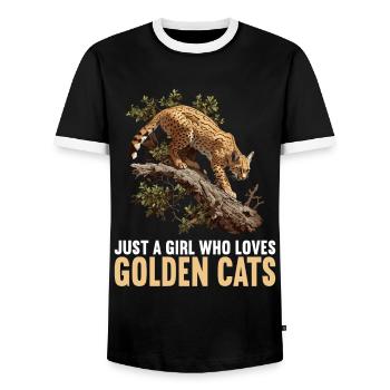 Golden Cats Golden Cat - Men's Ringer Shirt - black/white - Front - AI Model Female 172 light (172cm) & AI Model Male 178 light (178cm)